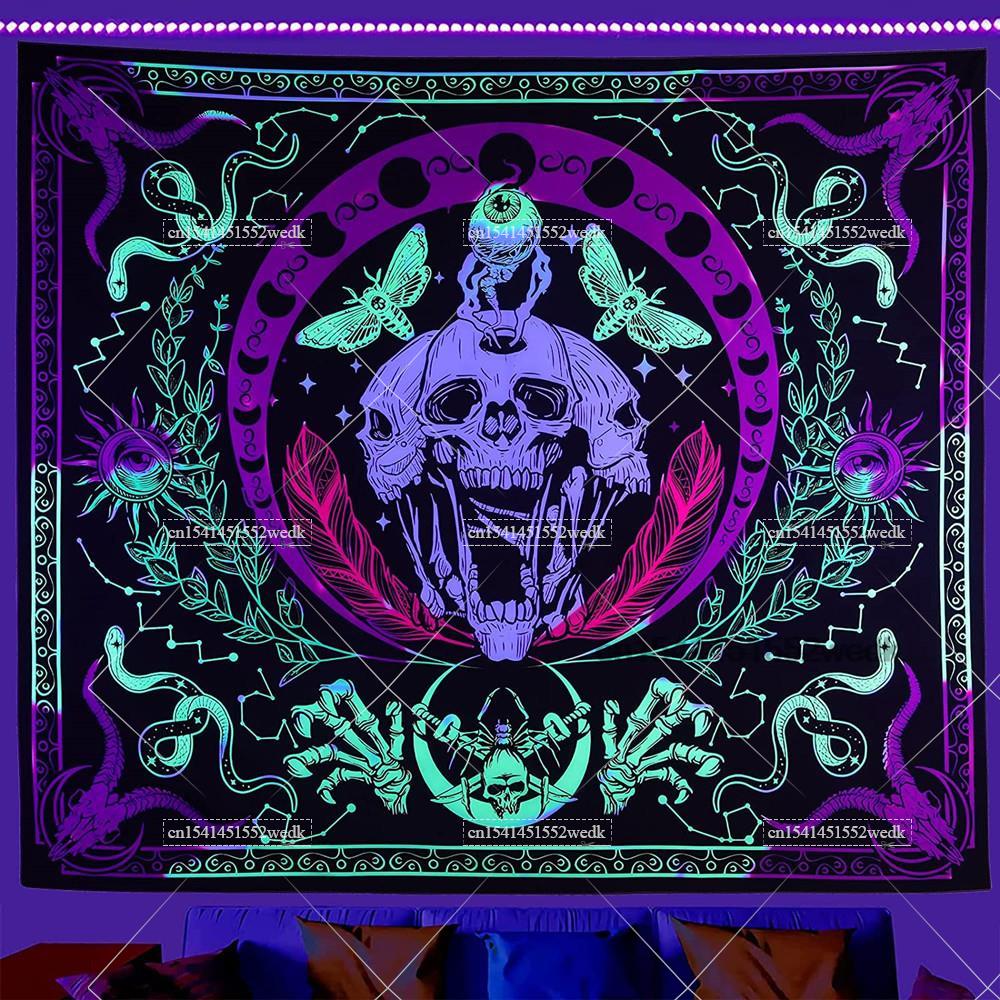 Wall Scroll Tapestry - Hippie Skull Blacklight Tapestry UV Reactive