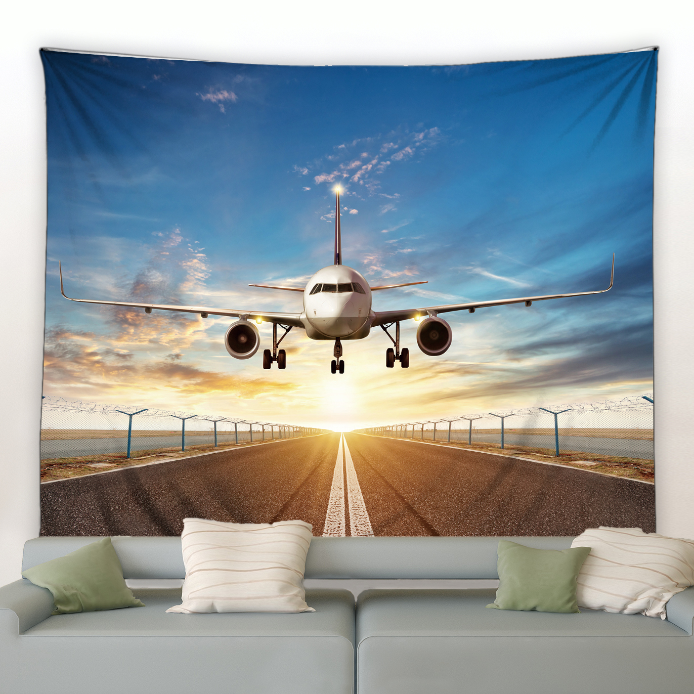 Wall Scroll Tapestry - Airplane Tapestry Sunset Scenery Wall Hanging