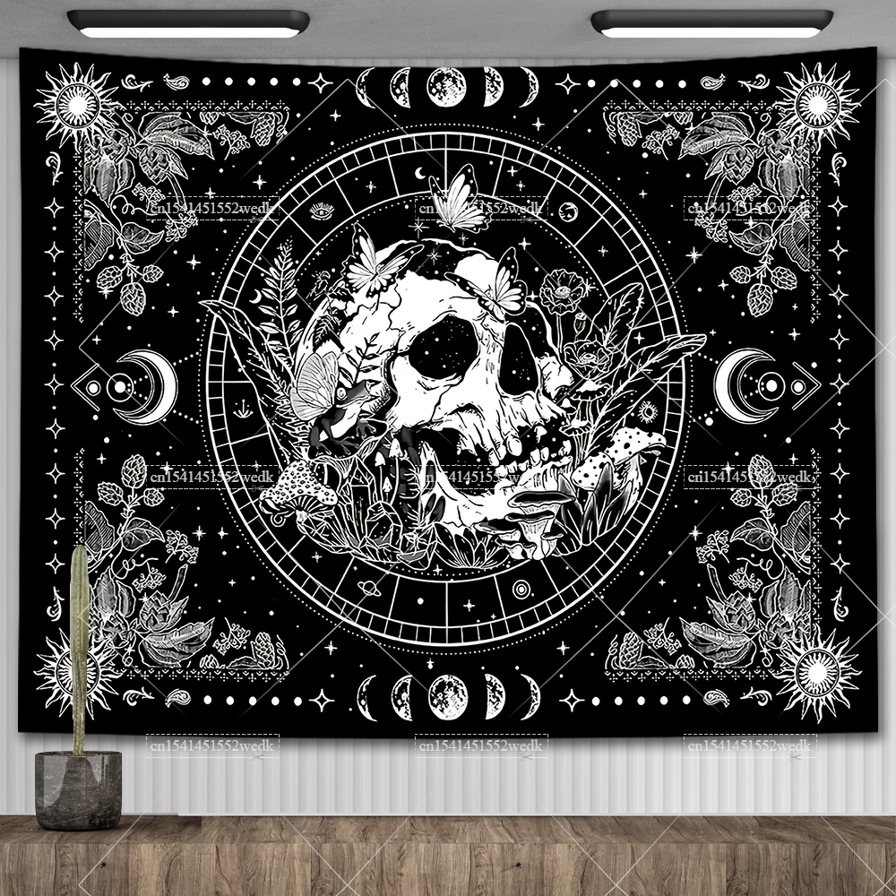 Wall Scroll Tapestry - Black And White Skeleton Tapestry Skull
