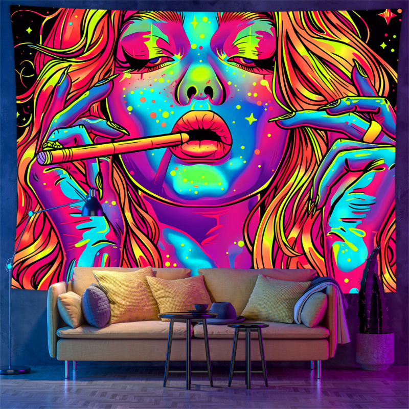 Wall Scroll Tapestry - VIKAMA Blacklight Psychedelic Face Tapestry UV
