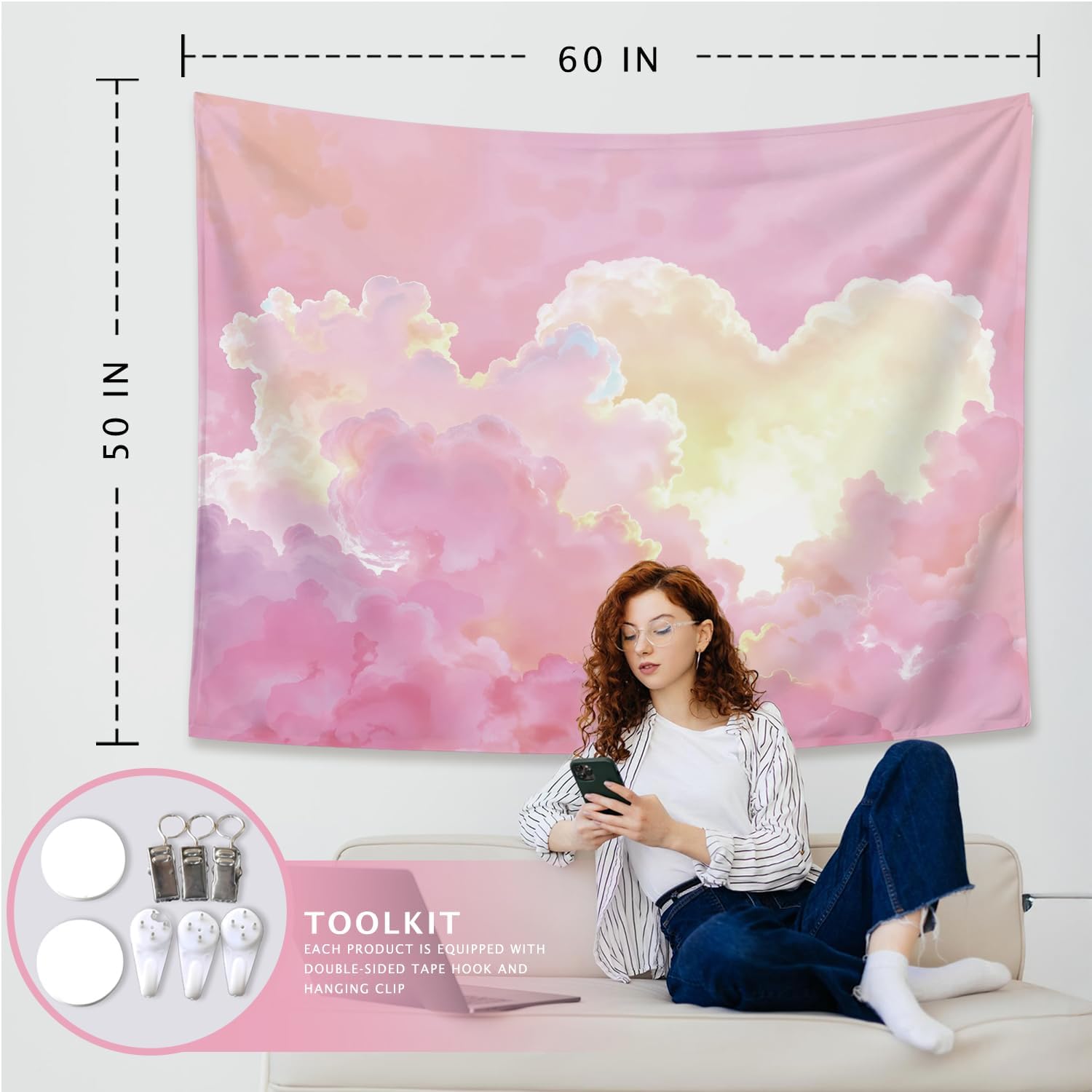 Preppy Pink Cloud Tapestry Wal - Wall Scroll Tapestry recensie en prijs